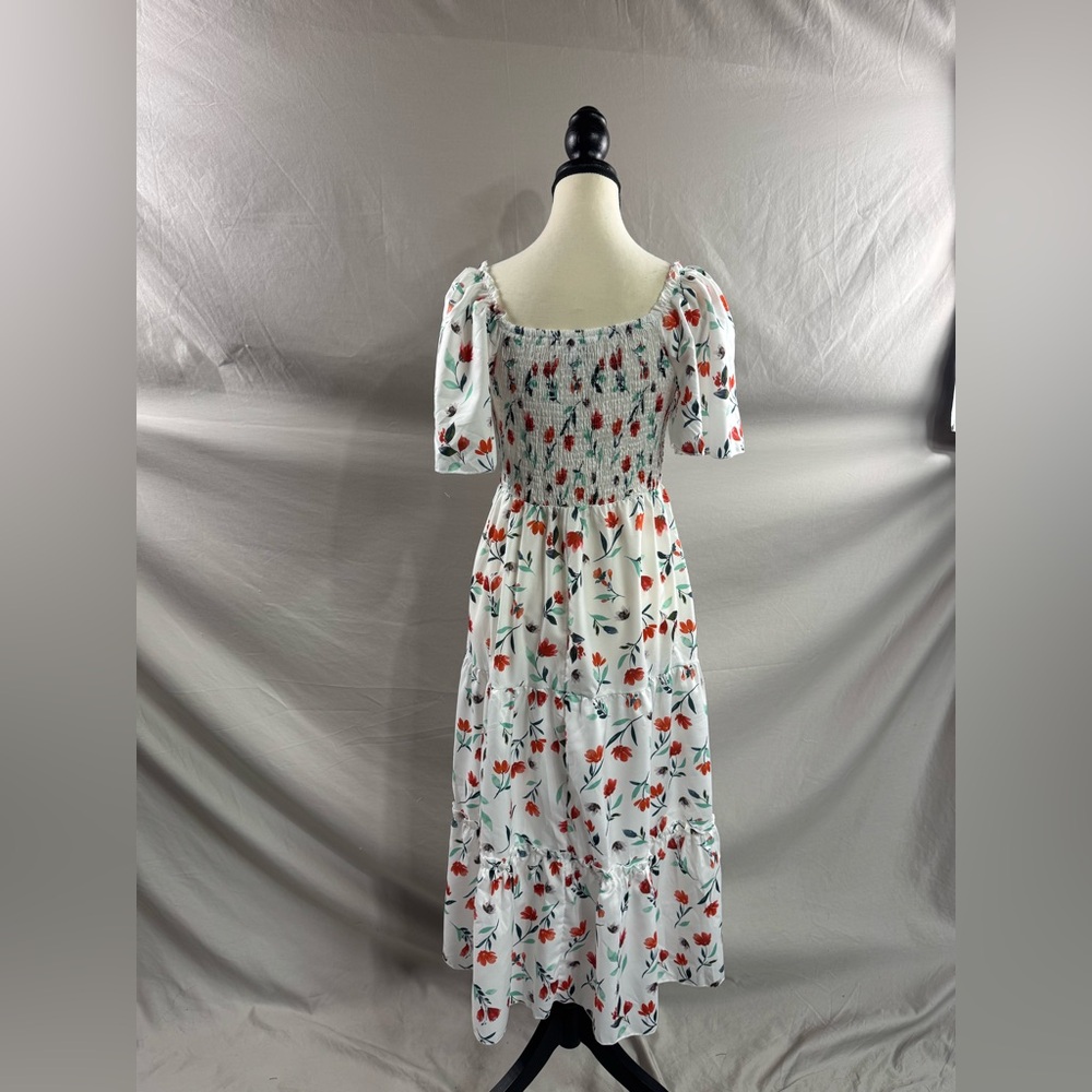 Boho Floral Print Square Neck Butterfly Sleeve Ruffle Hem Dress - Picture 9 of 9